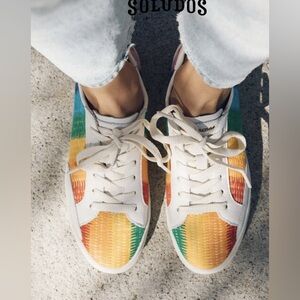 Soludos Ibiza Rainbow Stitching Multicolor White Leather Sneakers